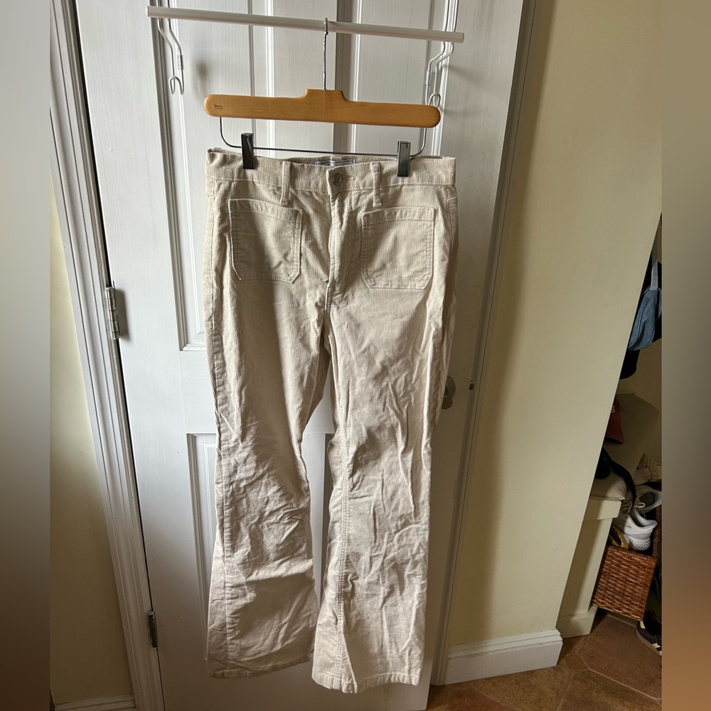Cream Boot Cut Flare Corduroy Pants